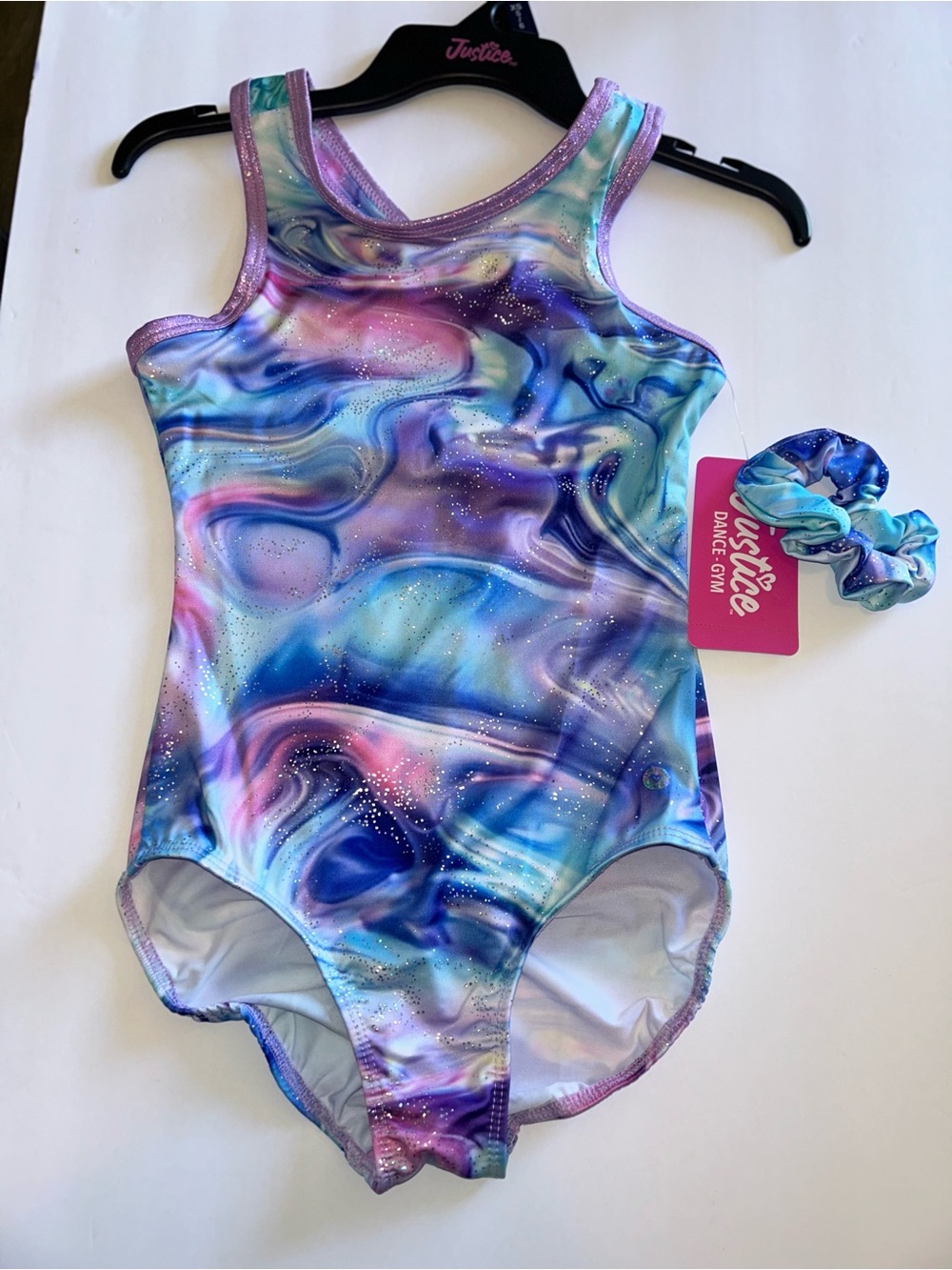 Justice Kids Marble Swirl One-Piece in Purple Blue Pink